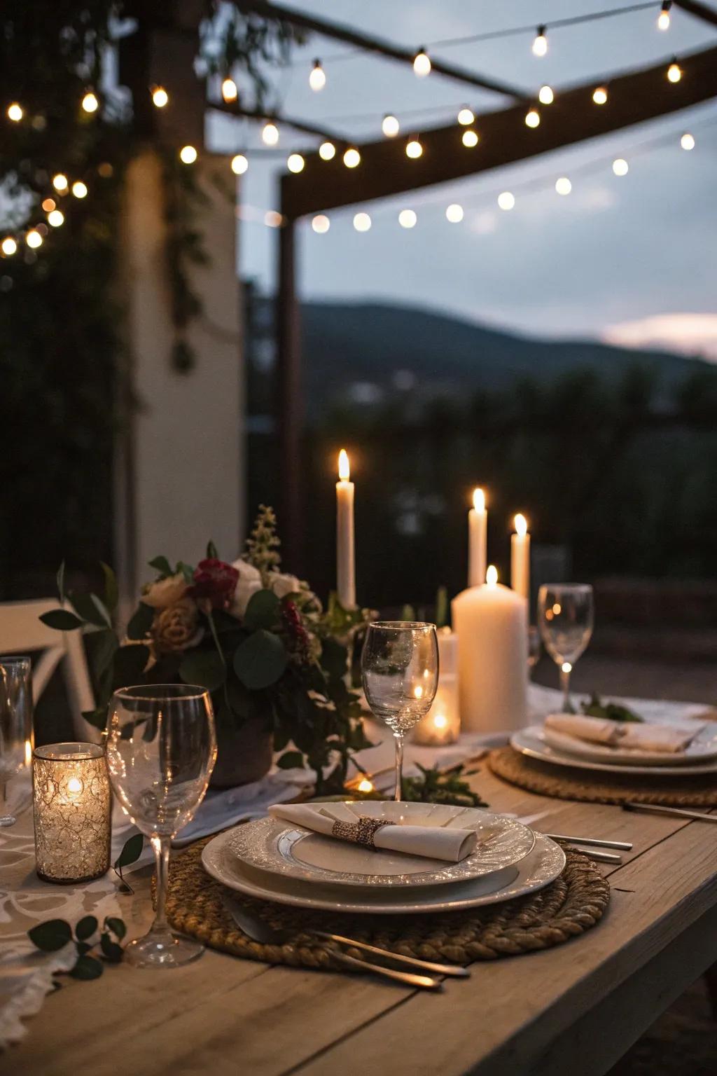 Ambient lighting casts a romantic hue.