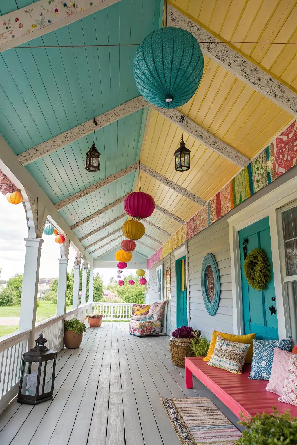 Convey delight through a hued plank overhead.