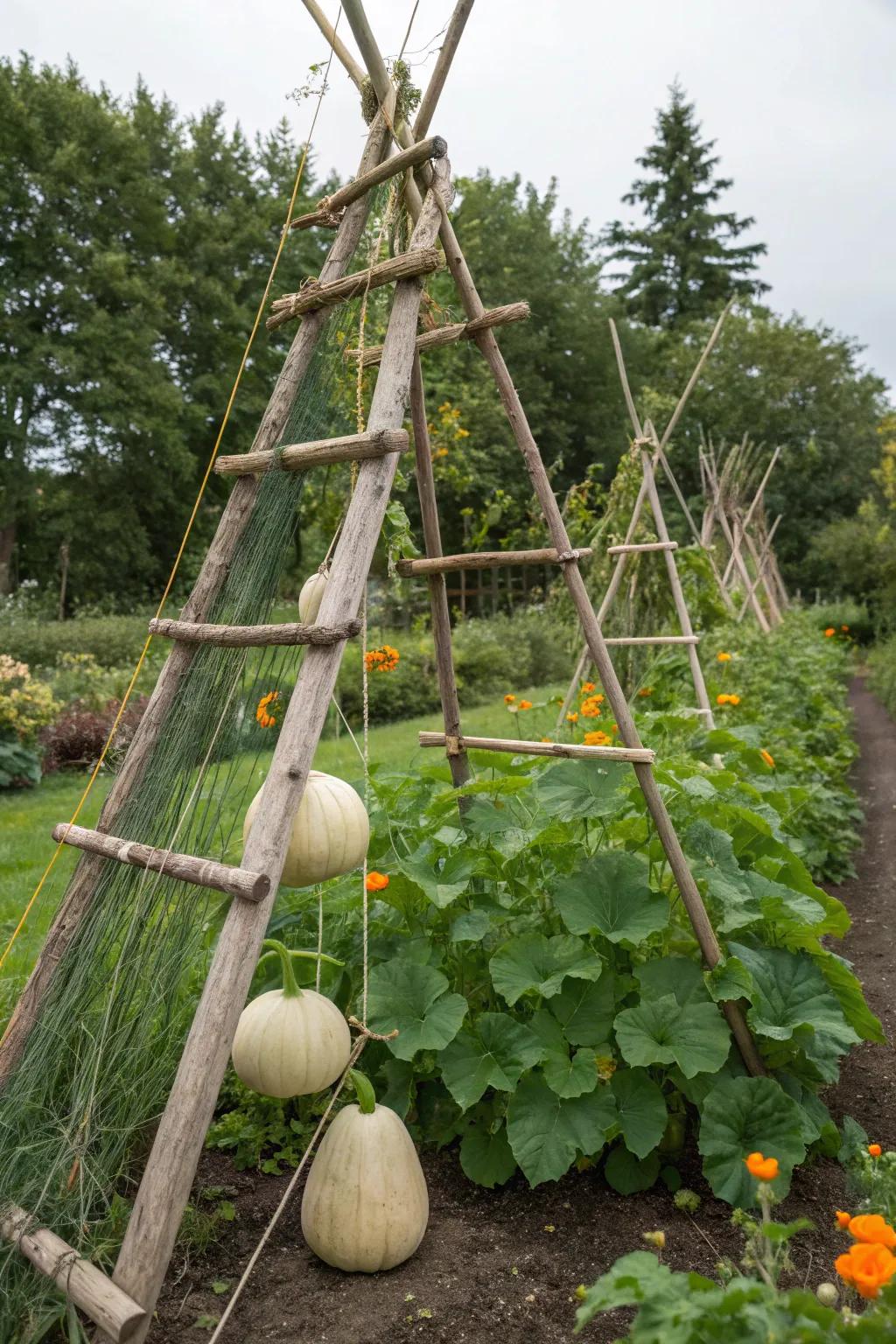 Slanted trellises are perfect for supporting heavy yields.