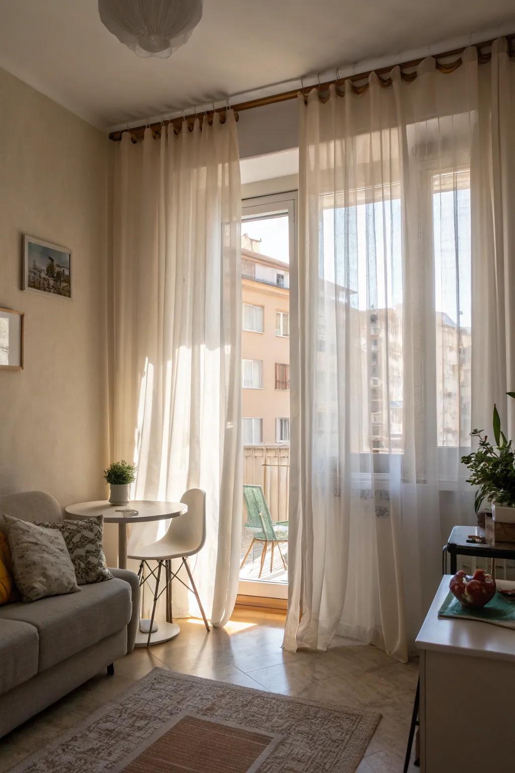 See-through window coverings add lightness and beauty.