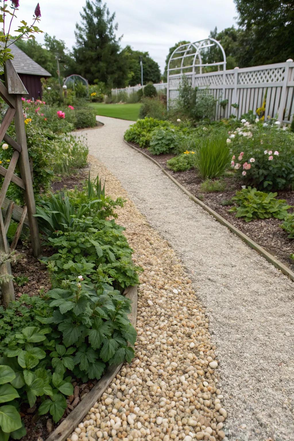 Bean gravel fashions a laid-back and welcoming garden trail.