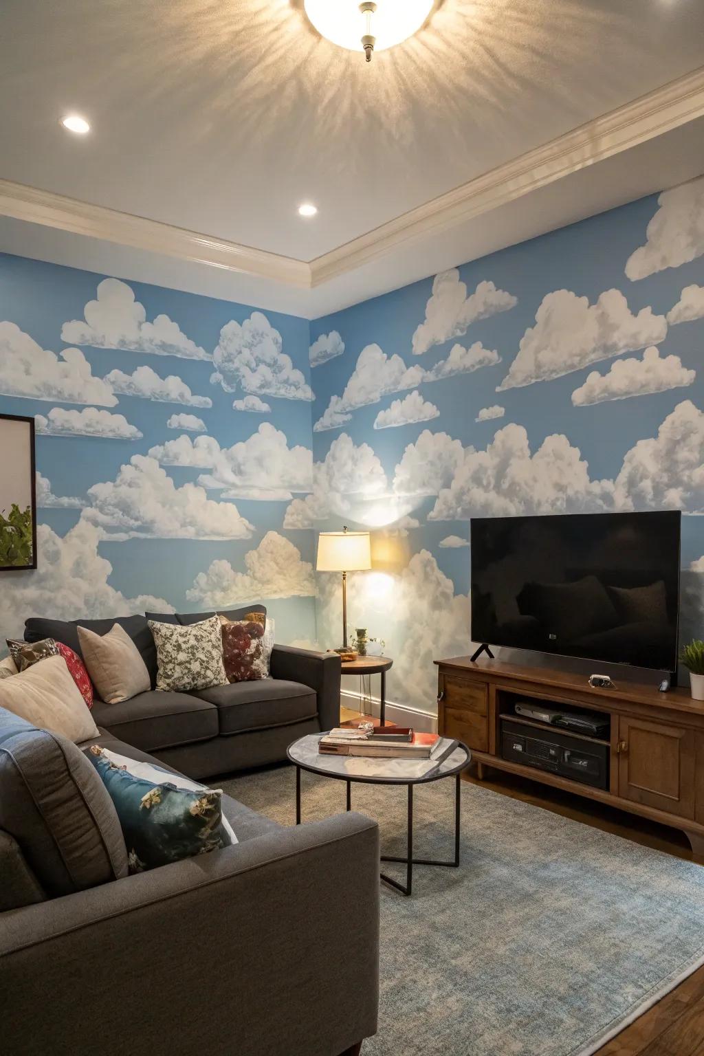 Feel peace with a calm cloudscape mural.