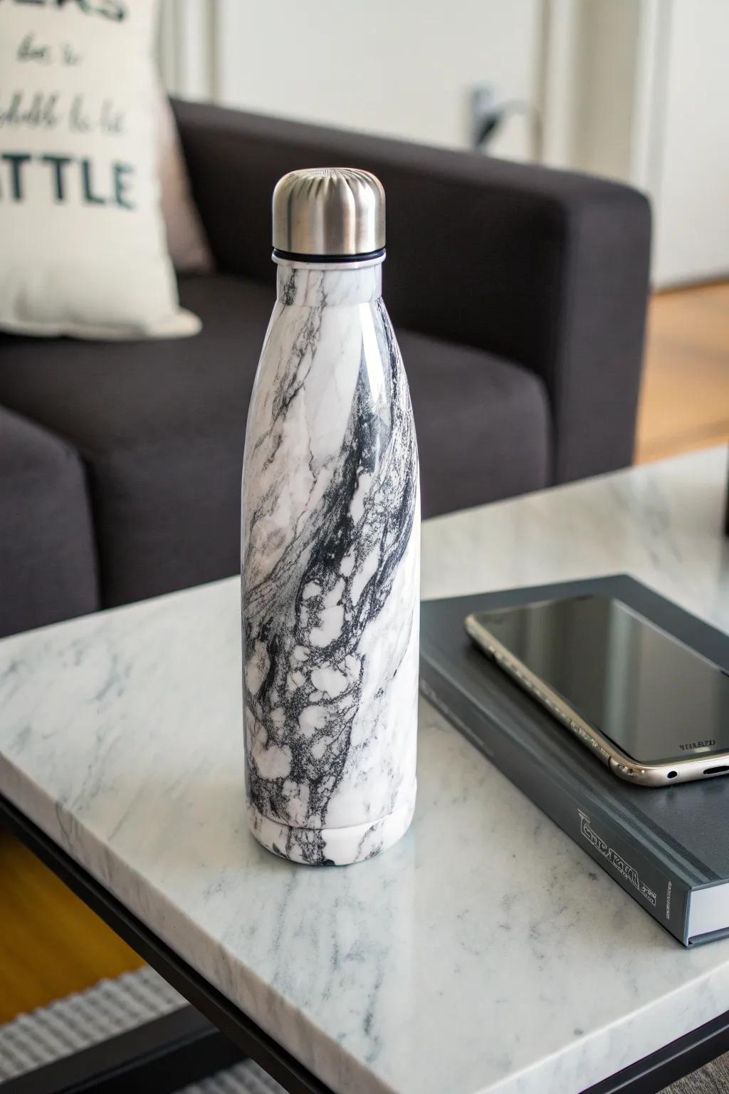 A chic beverage container exhibiting a mineral outcome aesthetic.