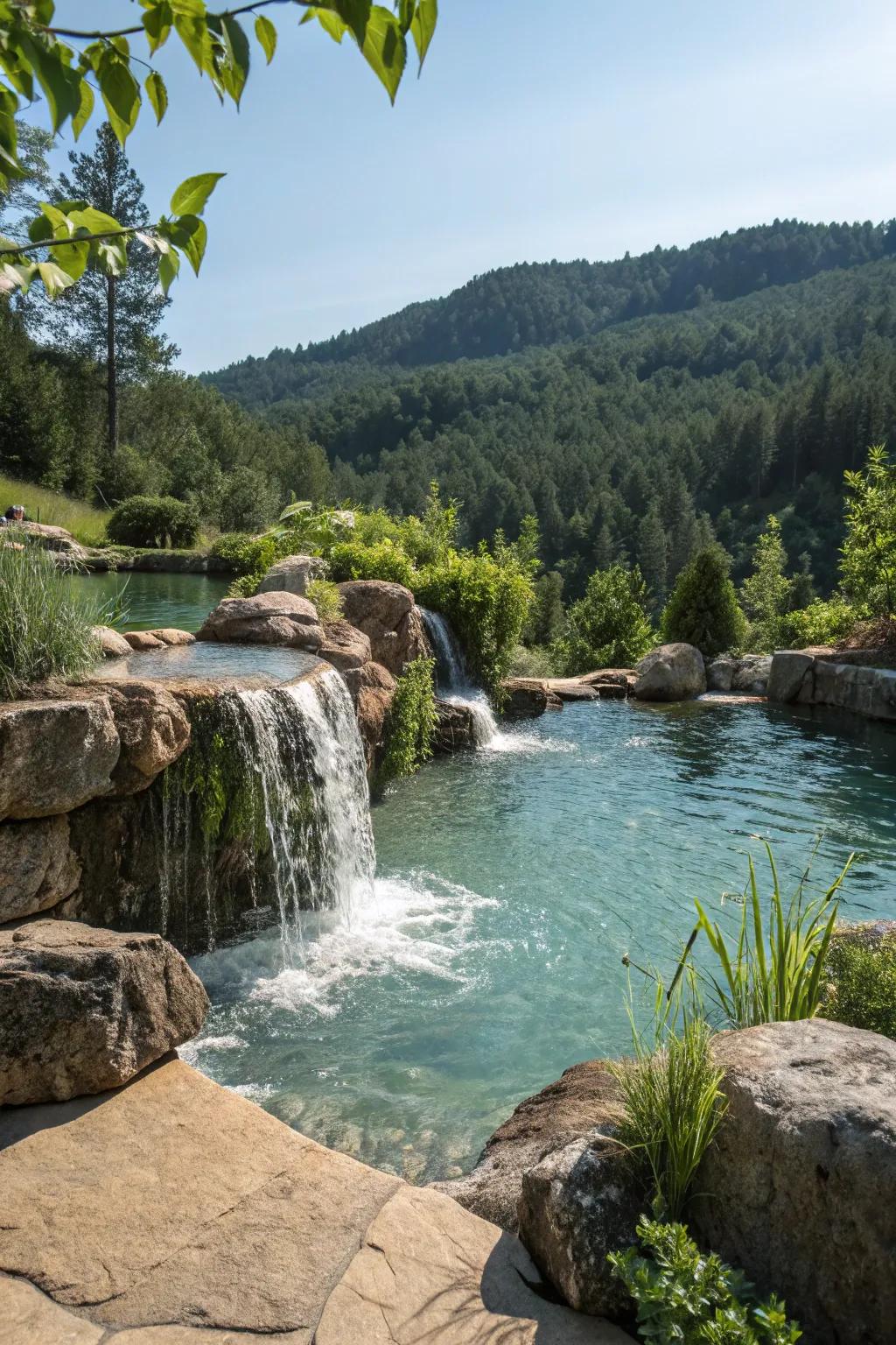 Build a natural pool cascade for a refreshing escape.