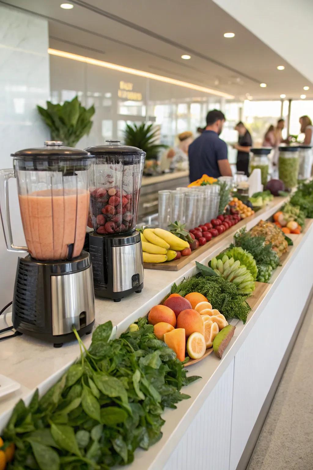 A vibrant smoothie stand providing fresh ingredients for personalized creations.