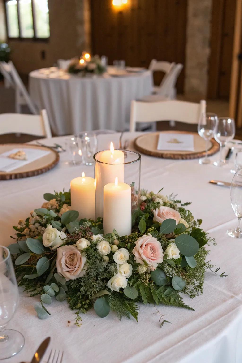 Floral wreaths fashioning a typical and elegant centerpiece.