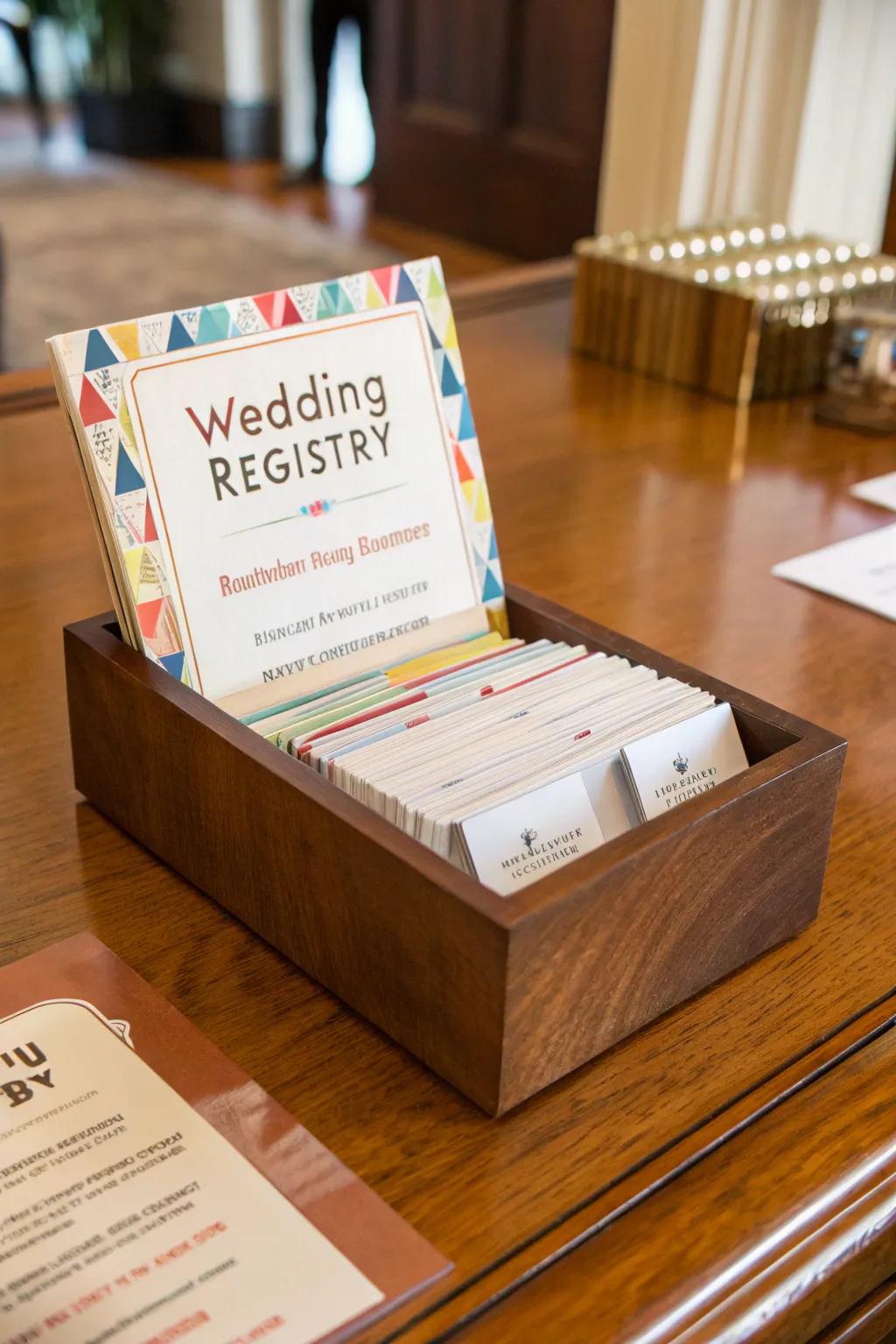 A registry card with fun things to do to make it interesting.