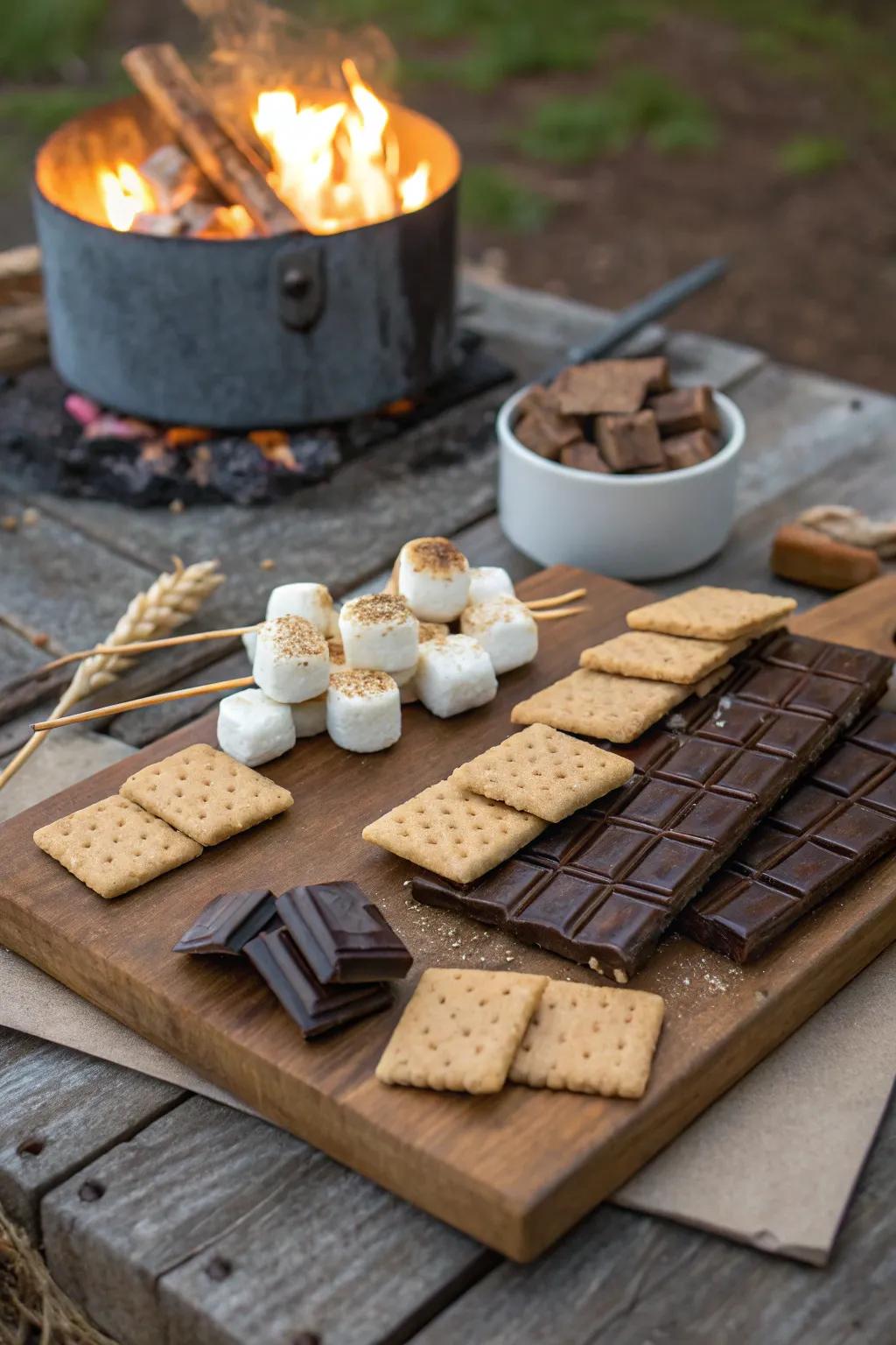 A DIY s'mores station delights visitors with a sweet treat.