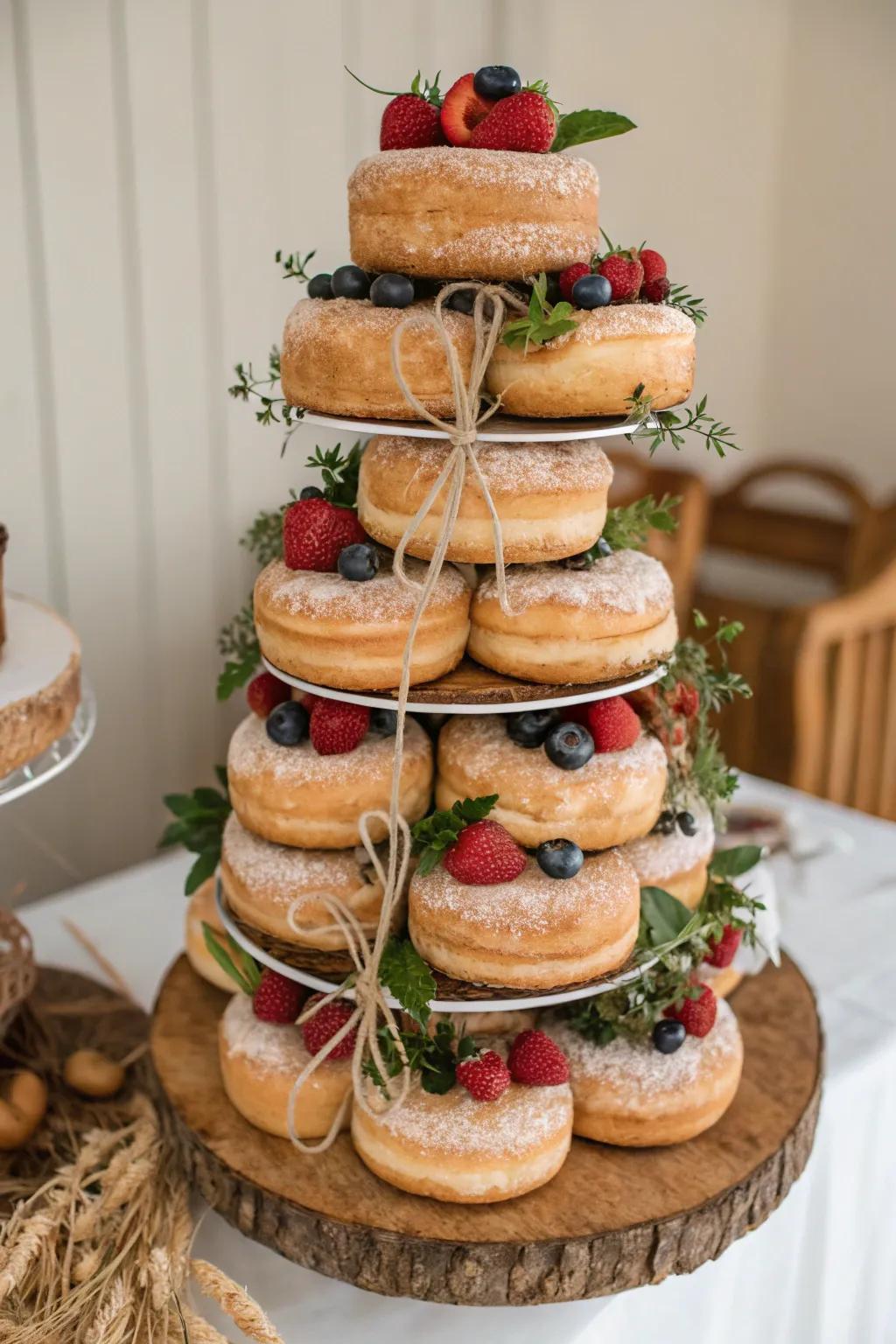 Sugar cake tower as a fun cake alternative.