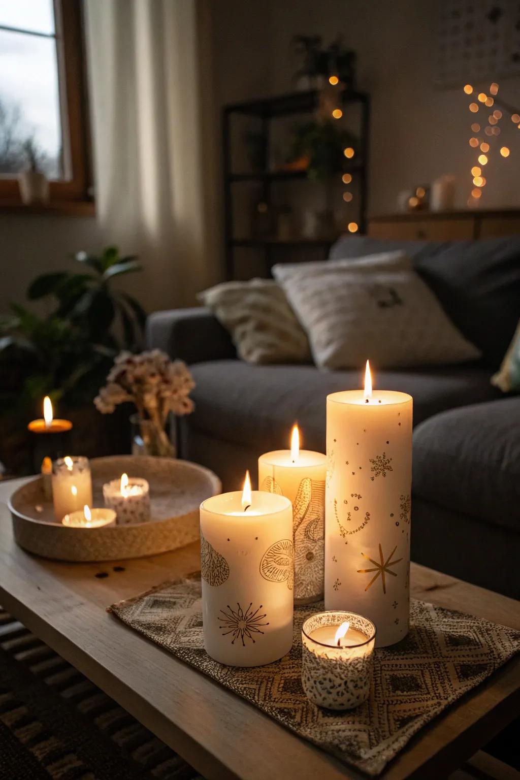 Hand-poured candles for a warm, inviting ambiance.
