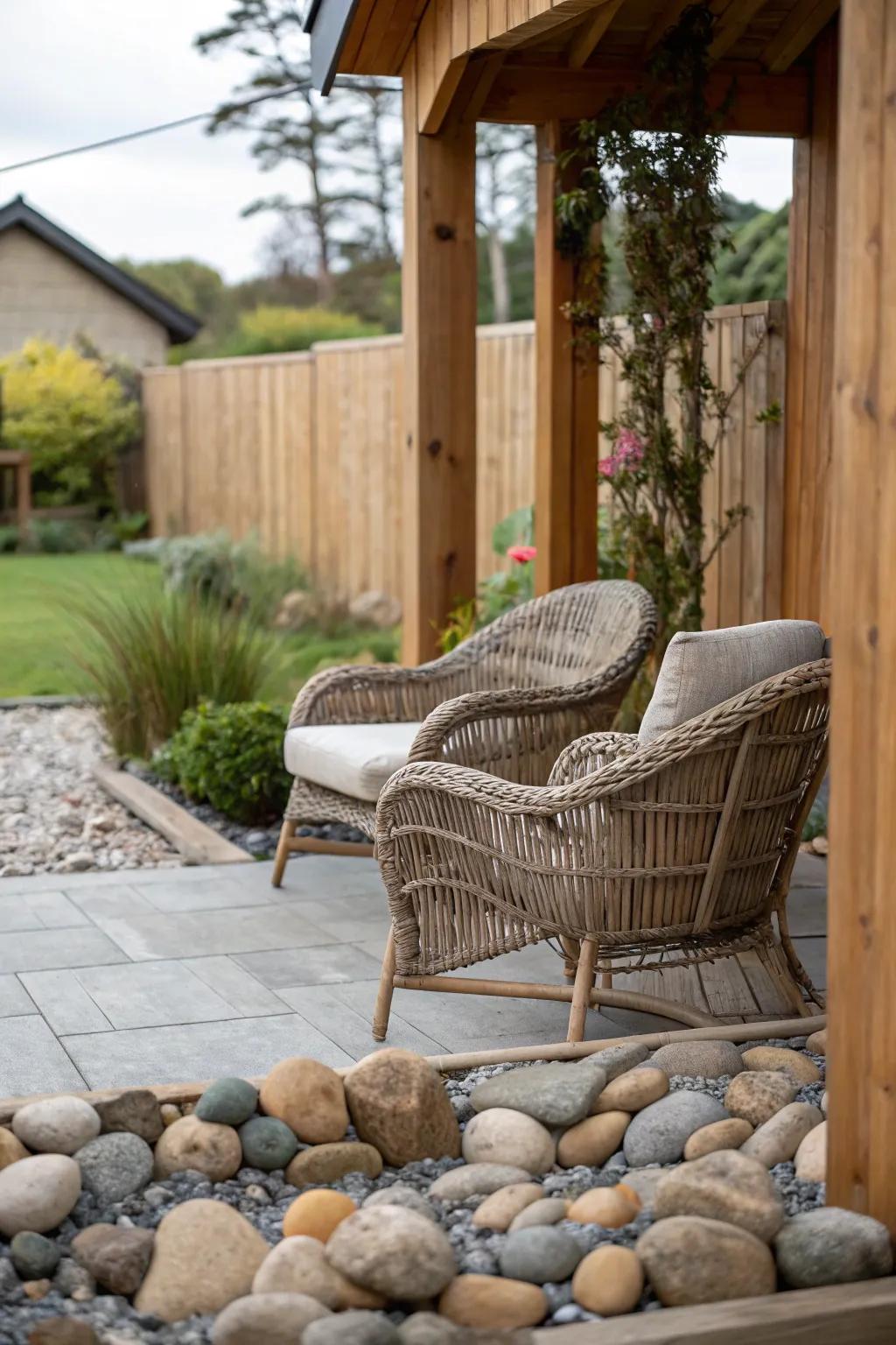 Embracing natural textures for a grounded terrace design.