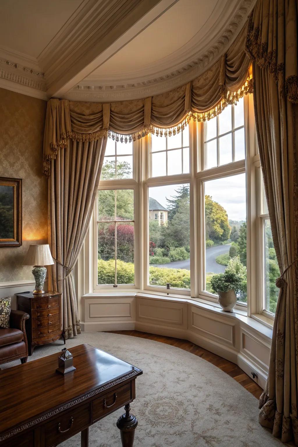 Window crowns add a stylish finishing touch.