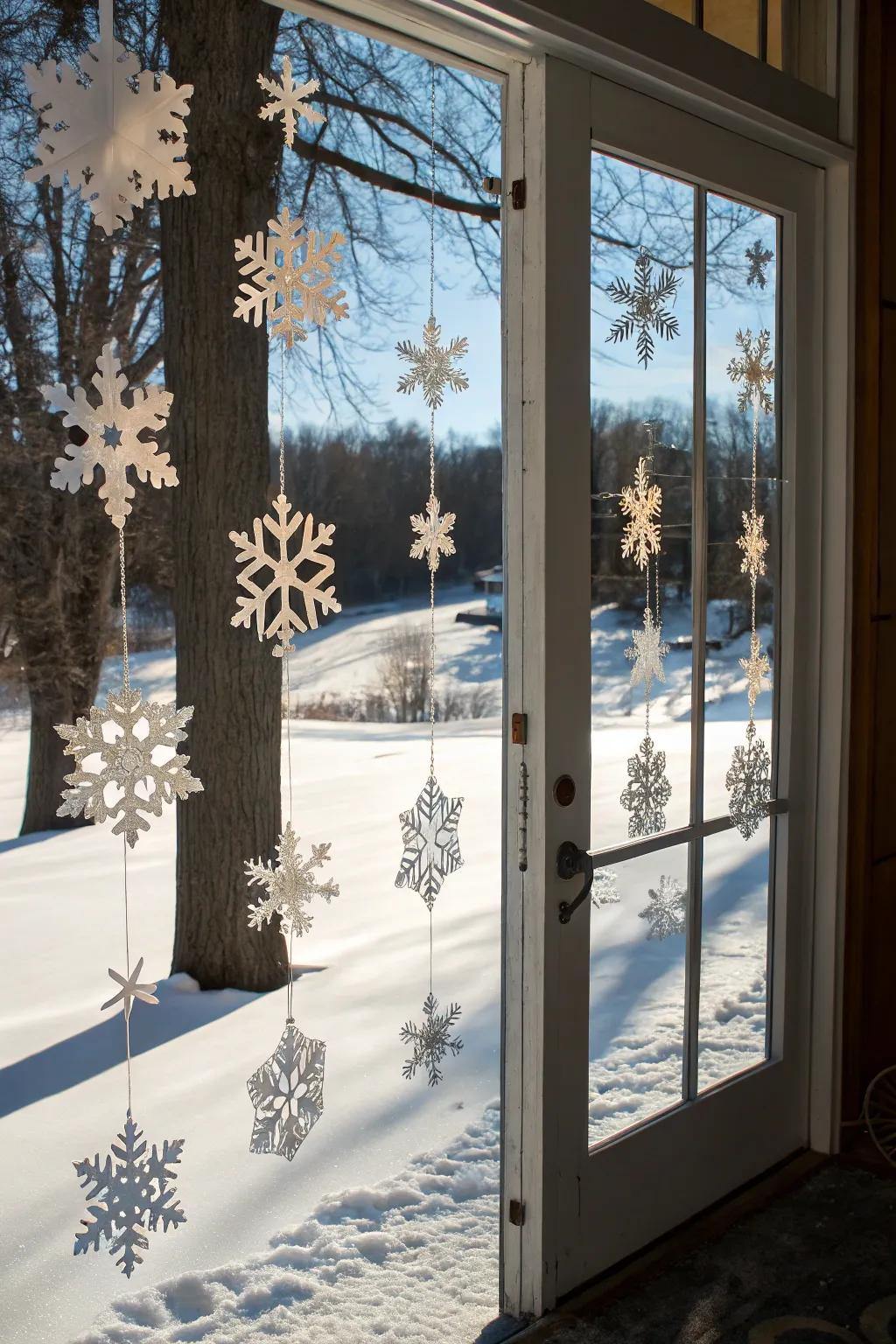 3D snowflakes add dimension and magic to any doorway.