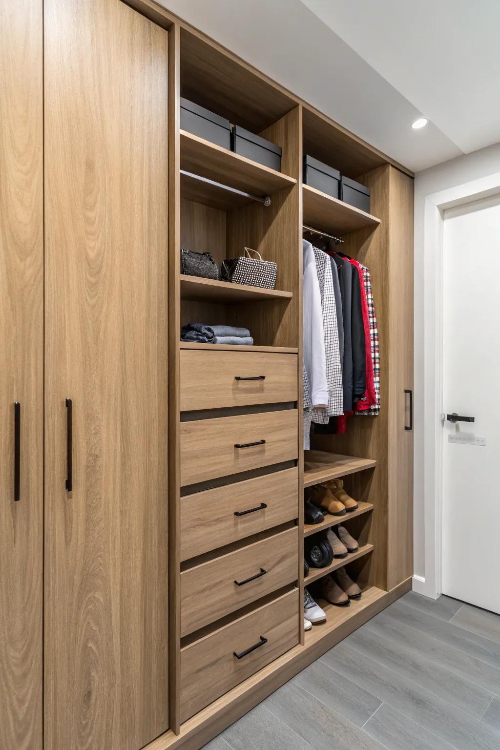With built-in drawers, your closet is kept neat and orderly.