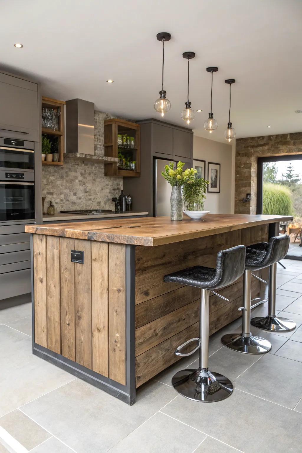 This versatile island features a harmonious mix of rustic and modern aspects.