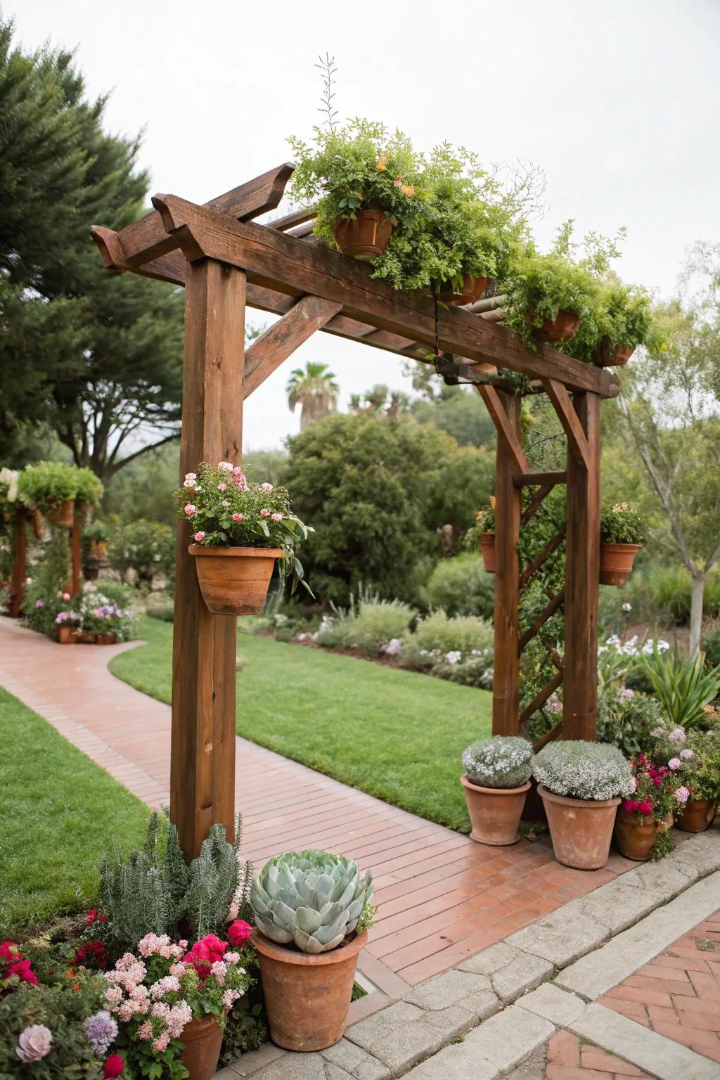 A vertical garden of flora conceives a sustainable and stunning arch.