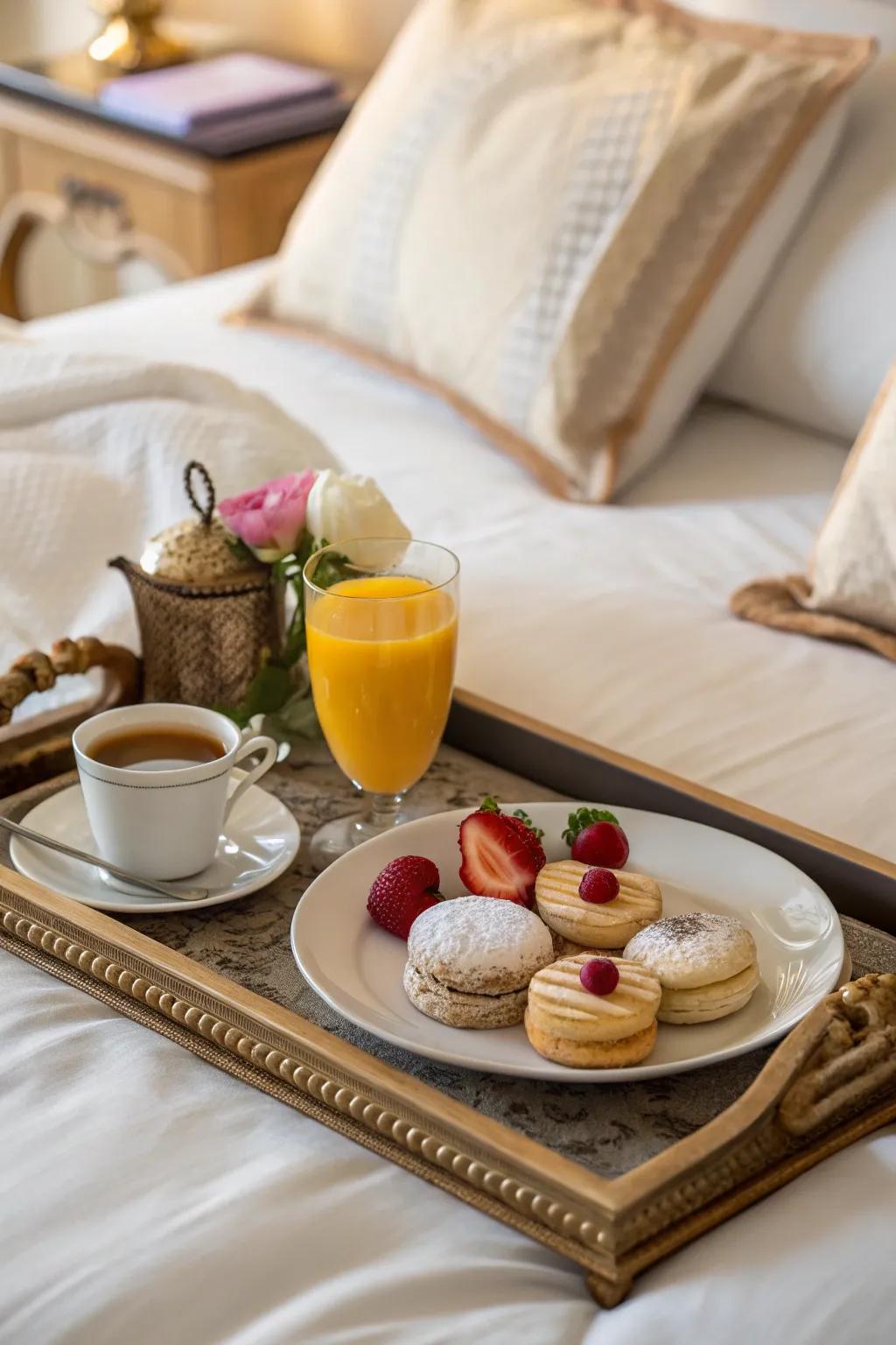 A delightful breakfast in bed for a special commence to the day.