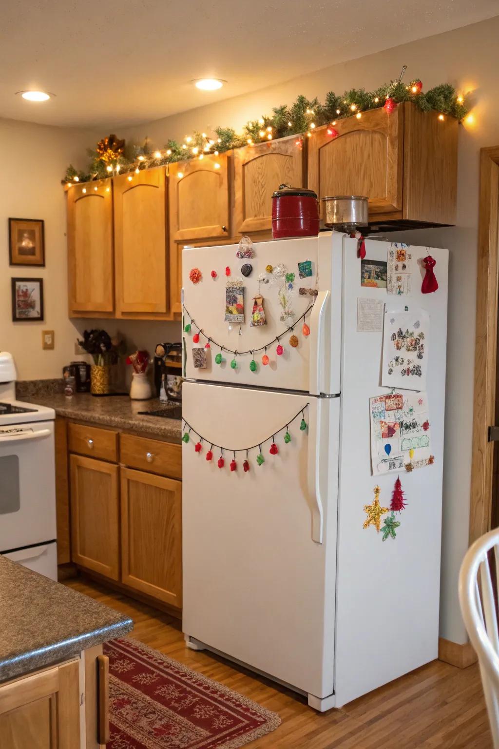 Seasonal decorations inject a sense of festivity and freshness into the kitchen.