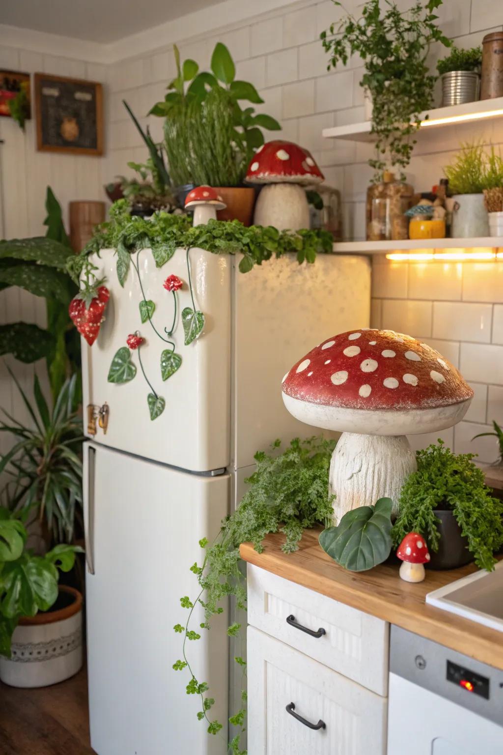 Create an enchanted garden above your fridge for a magical touch.