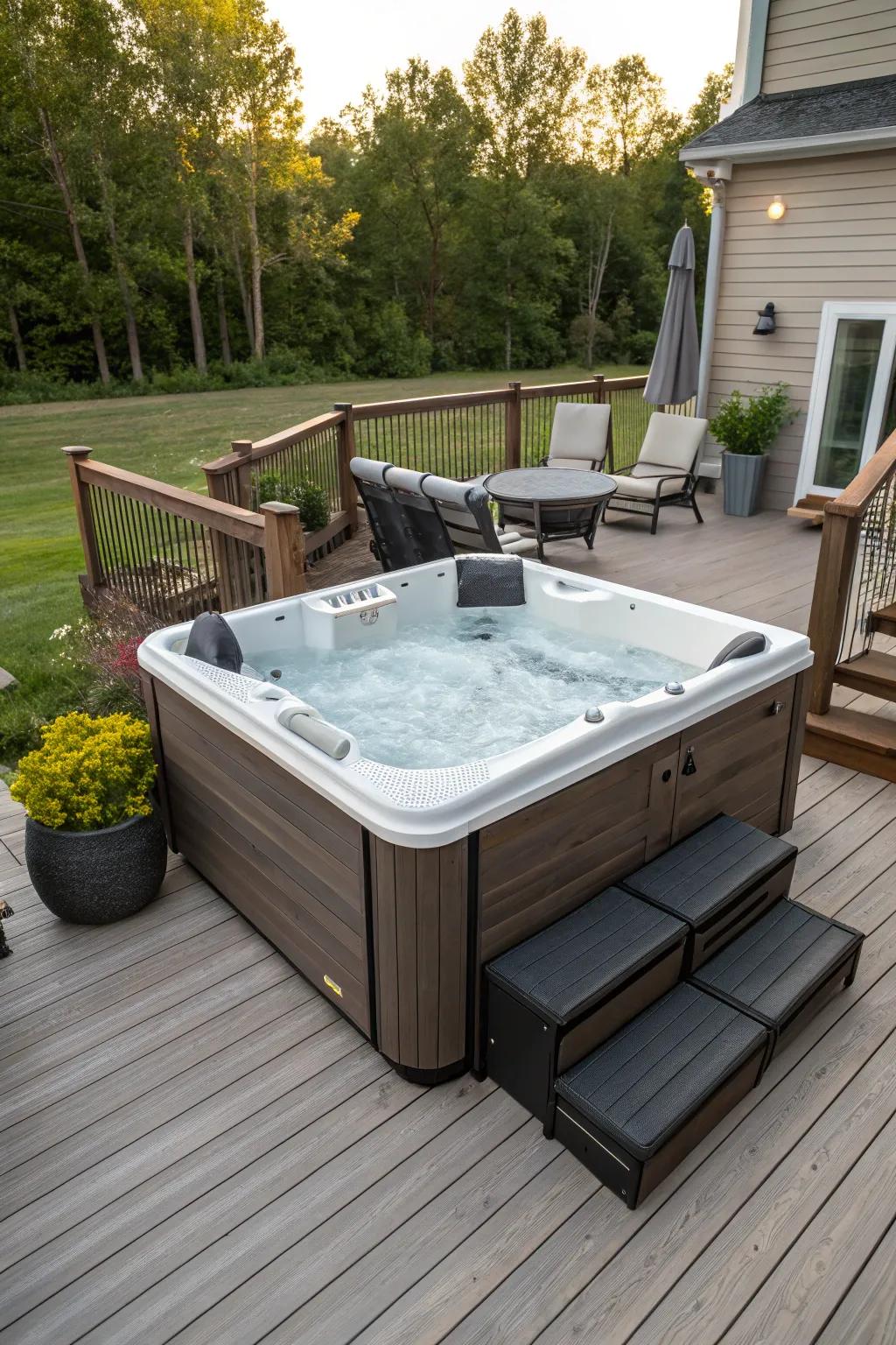 Integrated storage maintains your personal spa zone orderly and neat.