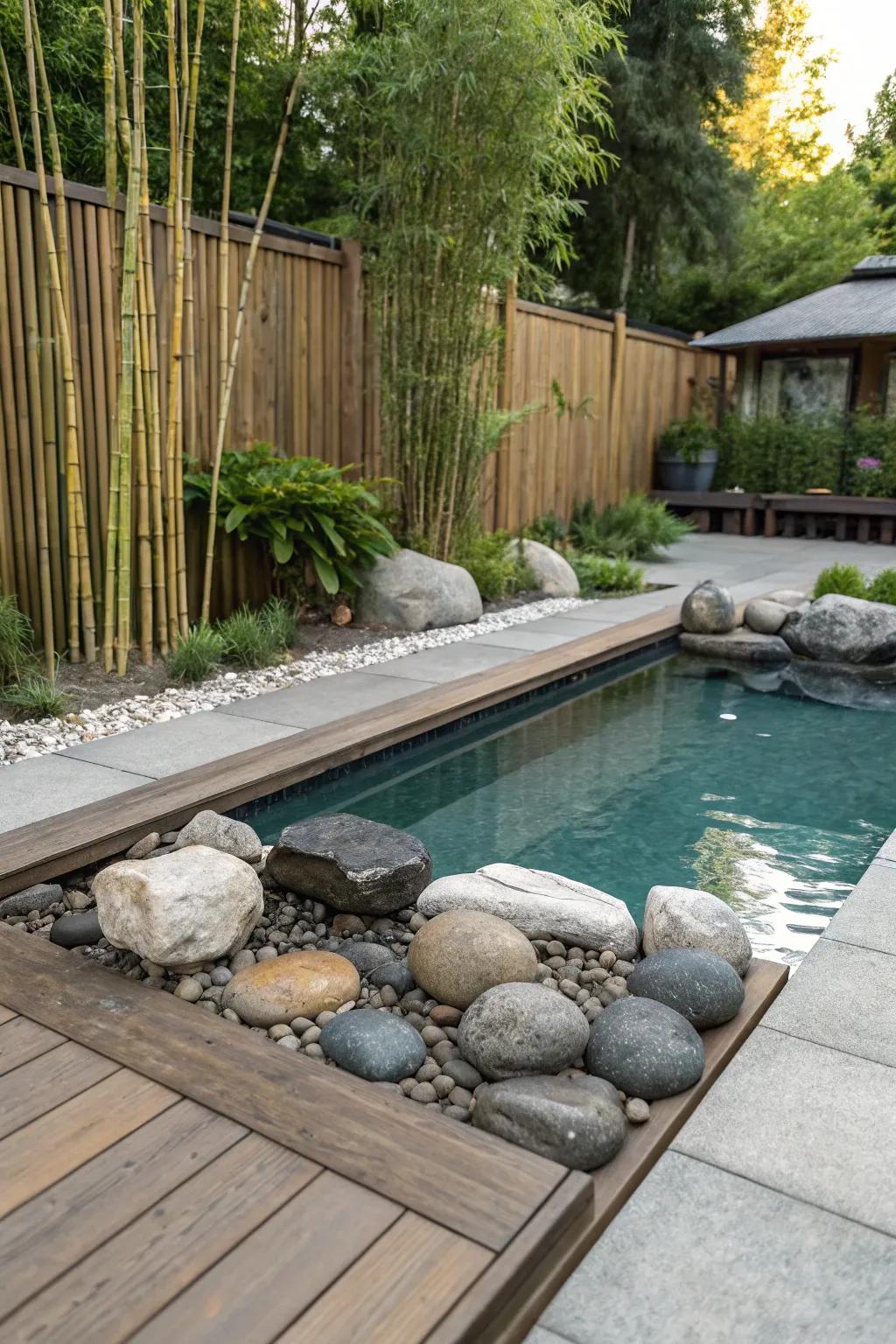Fashion a tranquil escape with a Zen garden-inspired pool deck.
