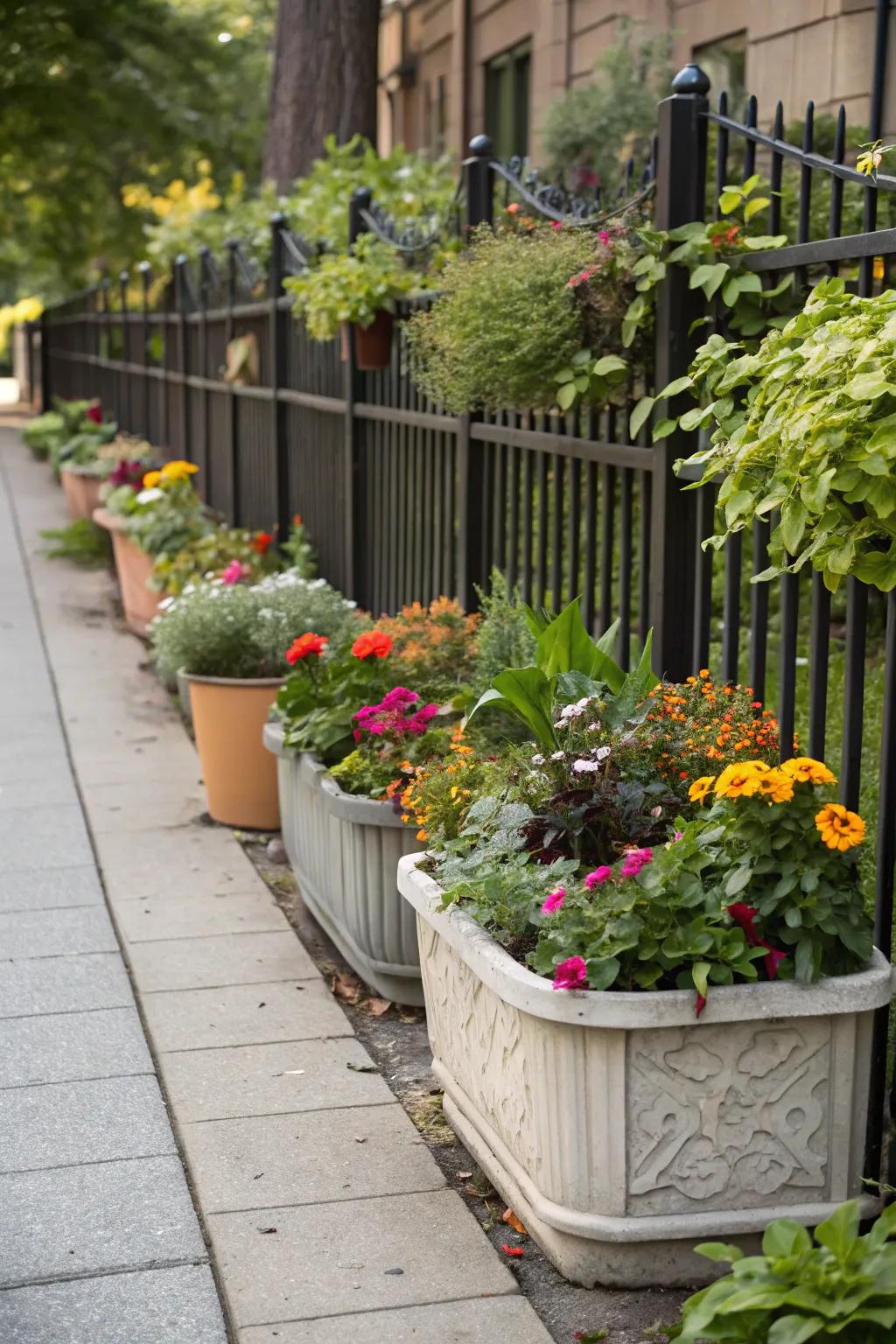 Pot gardening adds versatility and color.