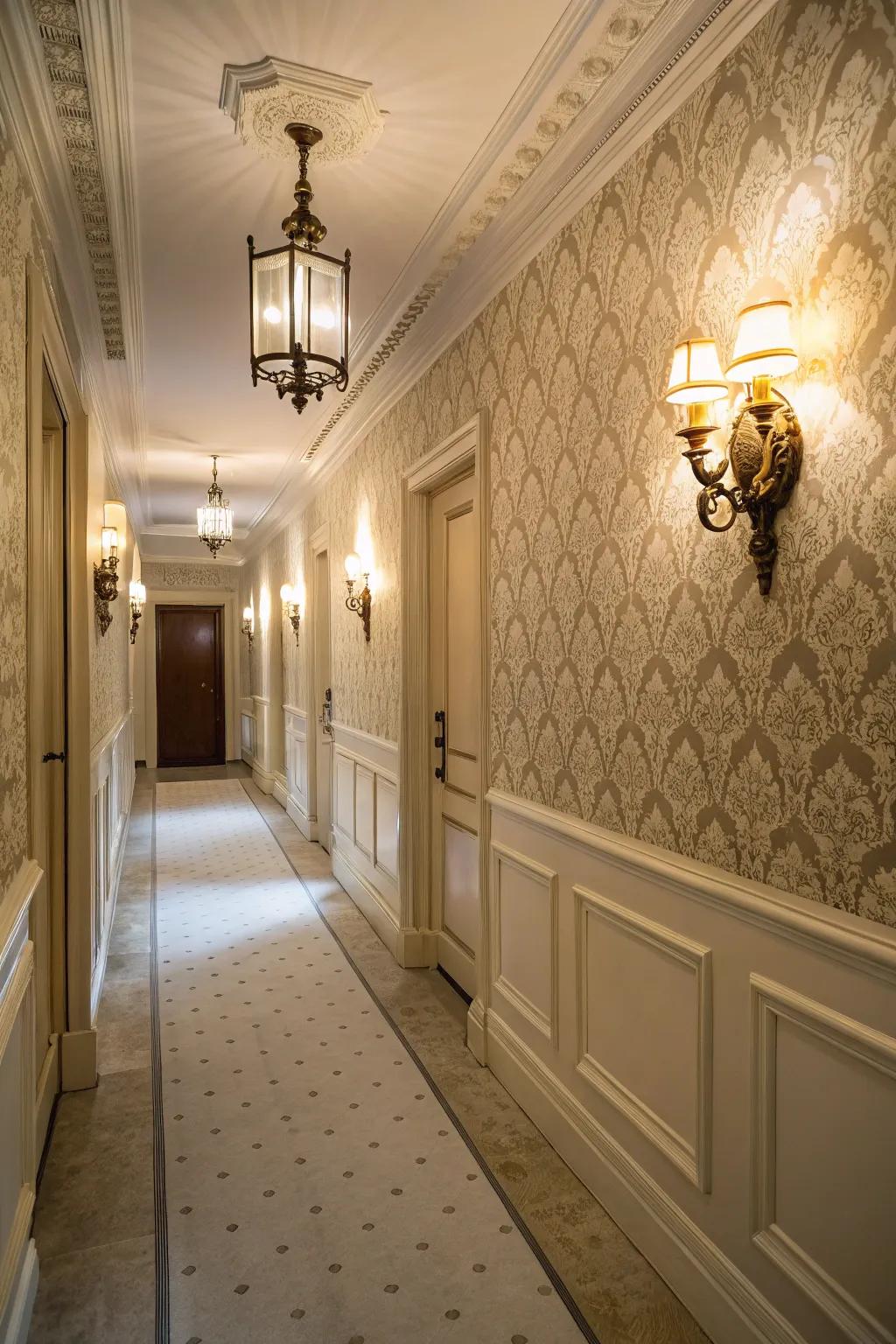 Vintage lighting improves wall decor.