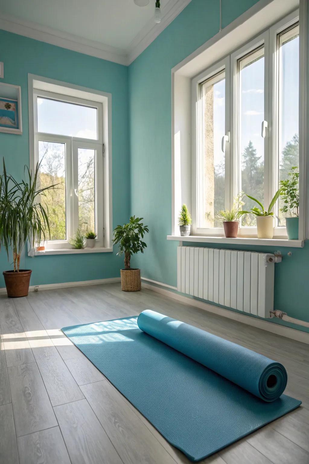 Calming shades create a calm workout setting.