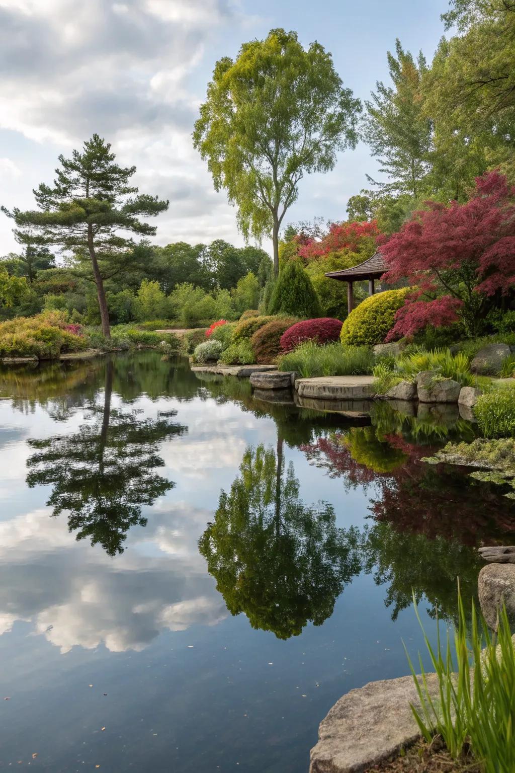 Enhance depth using reflective water surfaces.