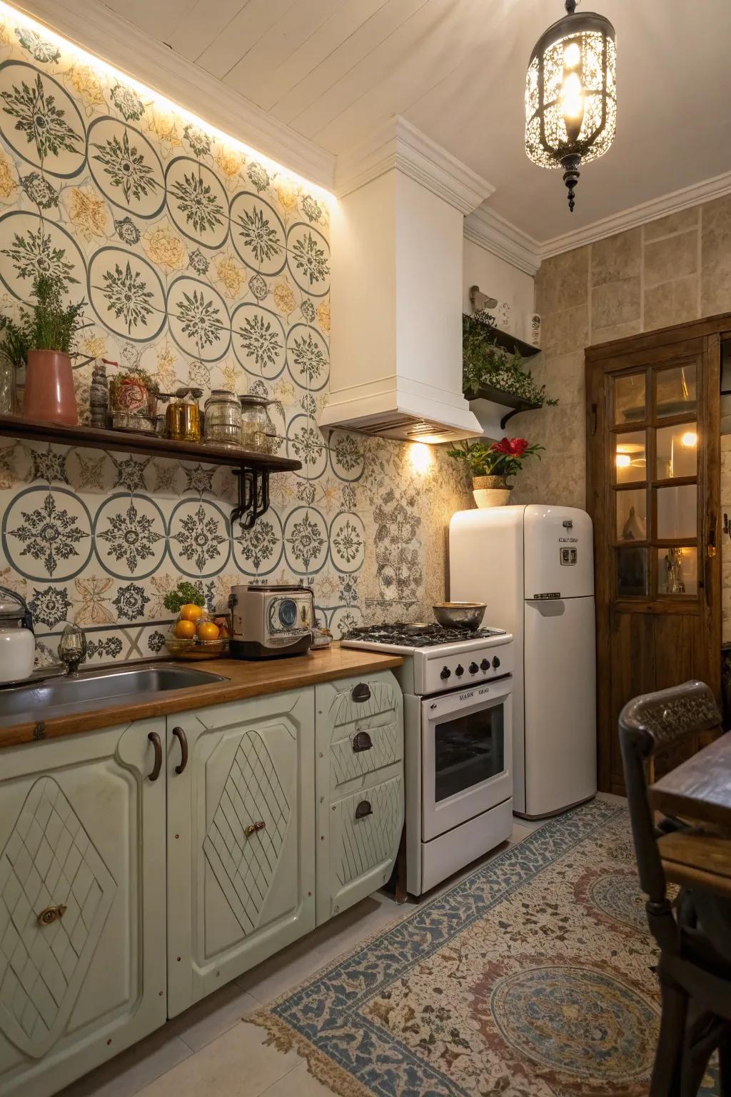 A kitchen with a classic vibe is accentuated by arabesque medallion tiles.