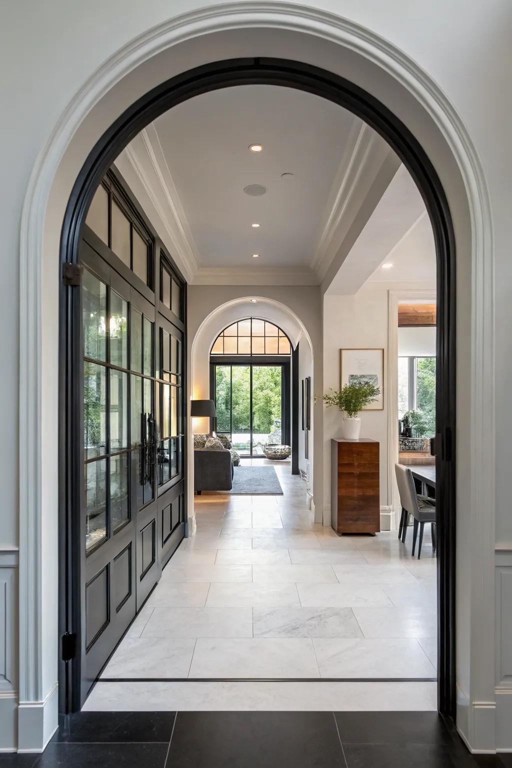 A classic archway reimagined through contemporary substances within a modern abode.