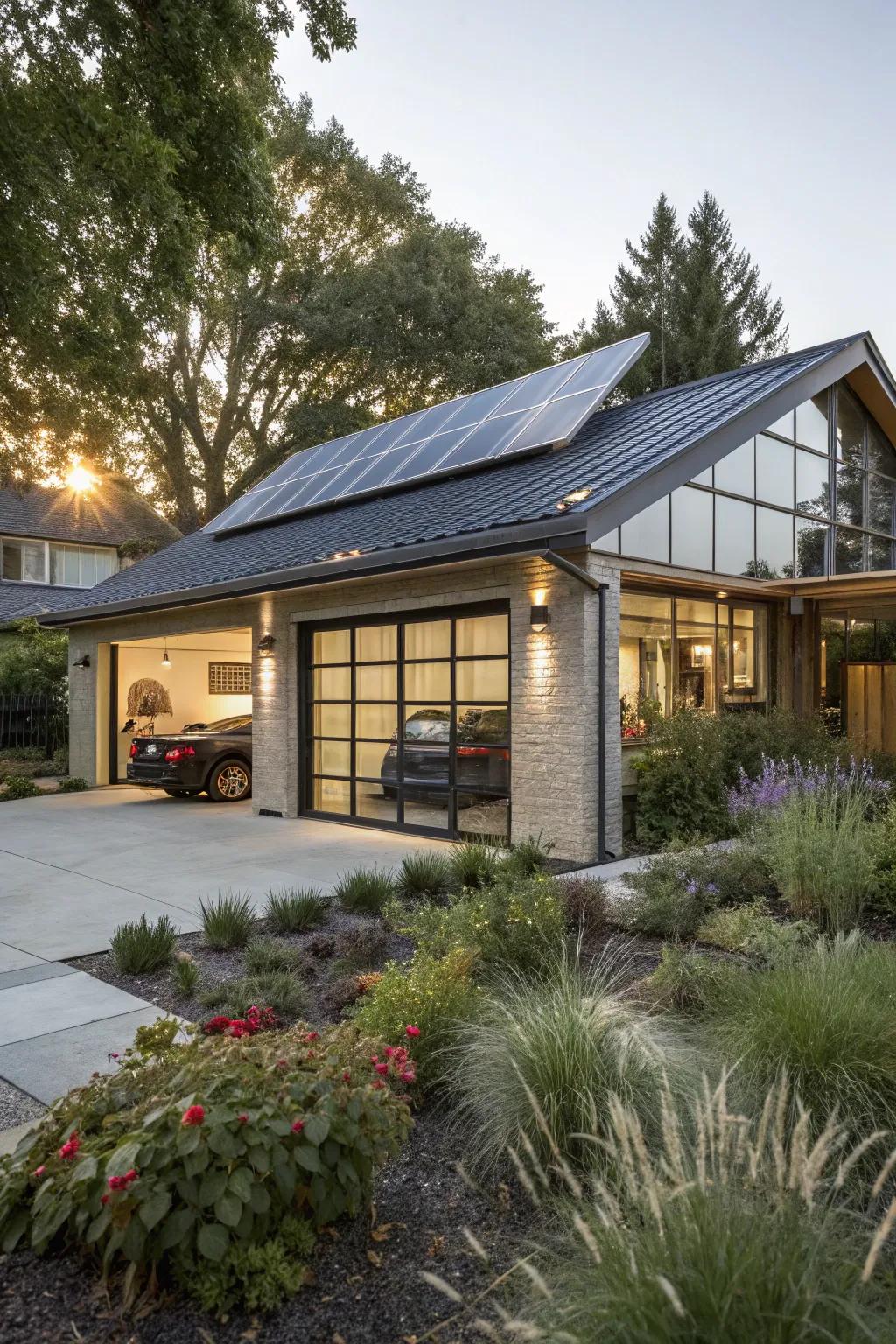 An eco-friendly garage rocking sustainable materials and solar power.