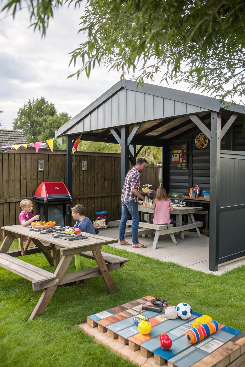 A center for household enjoyable: BBQ shed with video games.