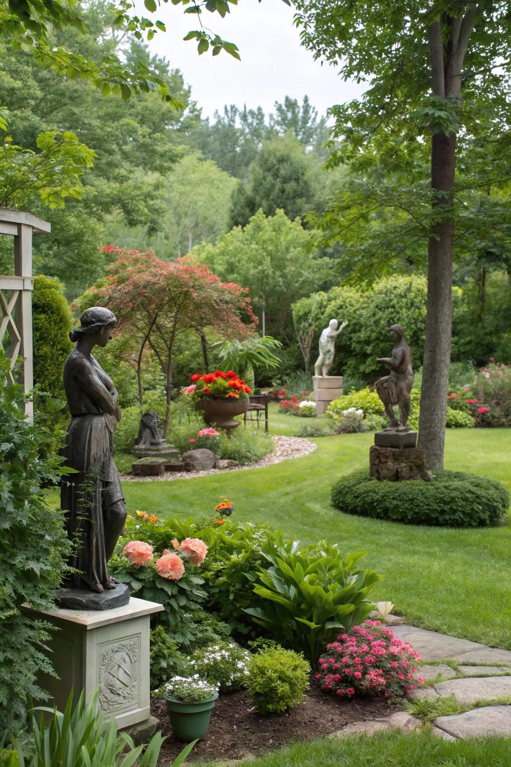 Garden figures add an artistic vibe to your easement.