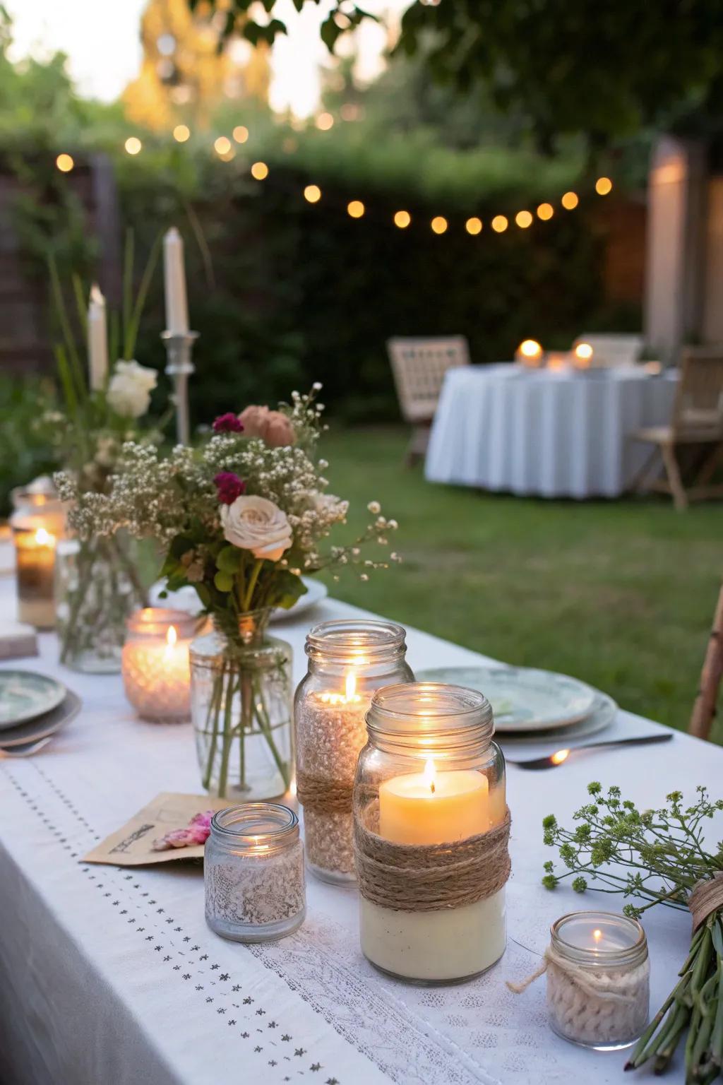 Do It Yourself candle holders add an individual touch and warm glow to the party.
