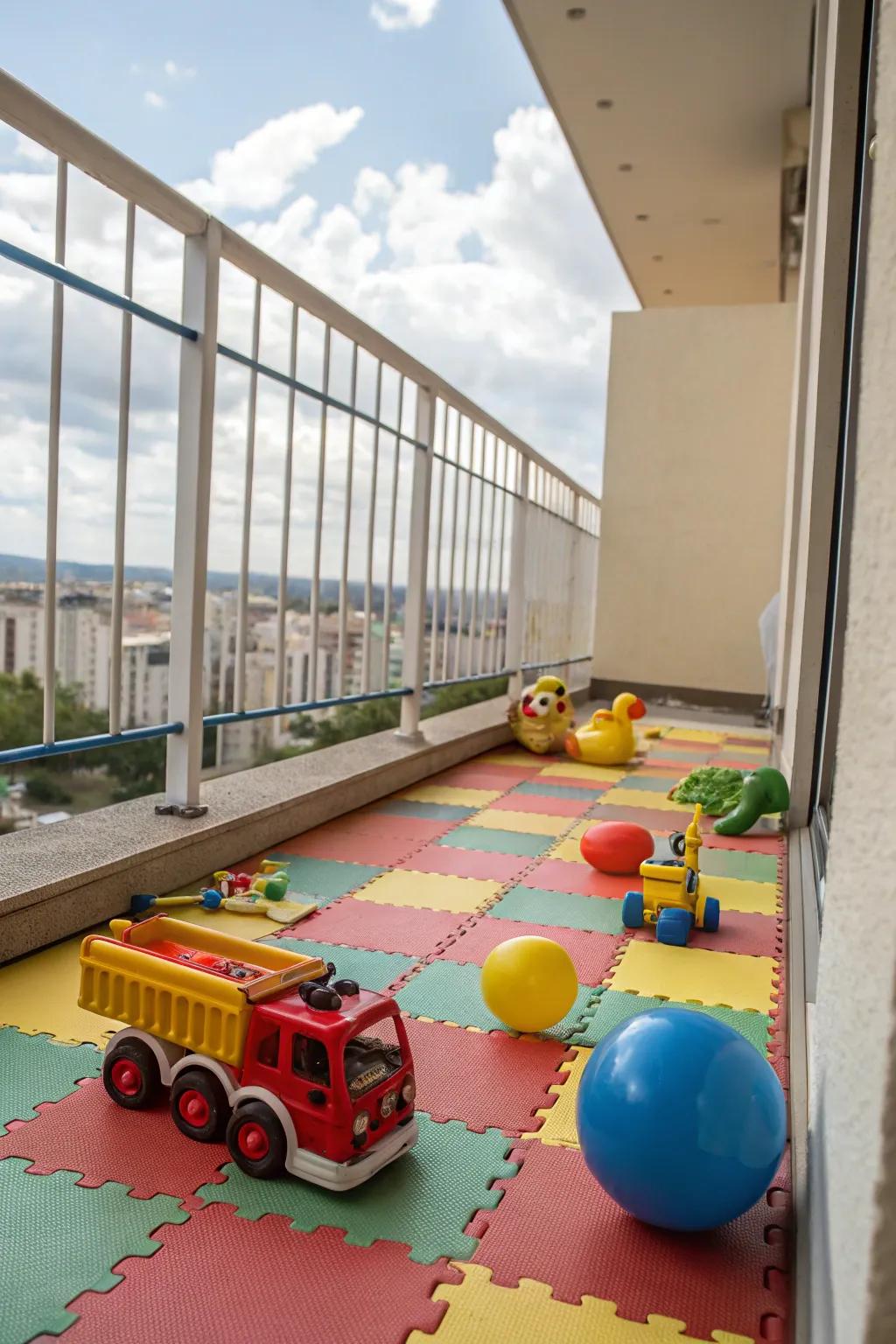 Rubber floors provide a safe, impact-absorbing surface perfect for family-friendly balconies.