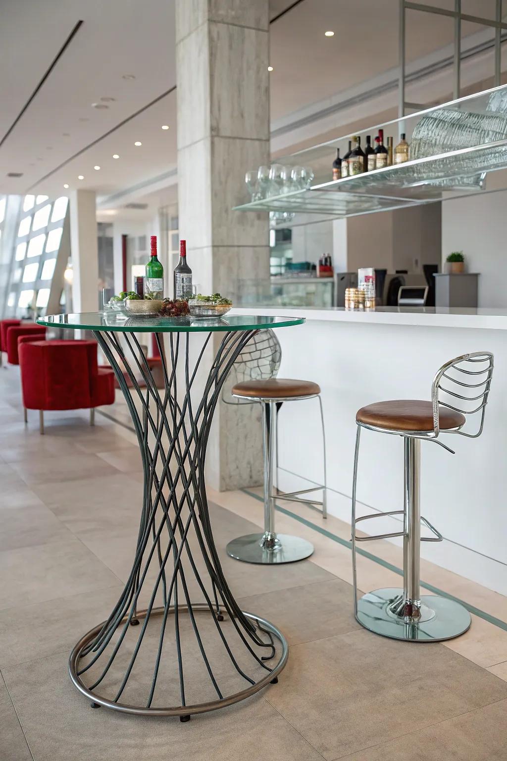 Eclectic bar table marrying diverse materials.