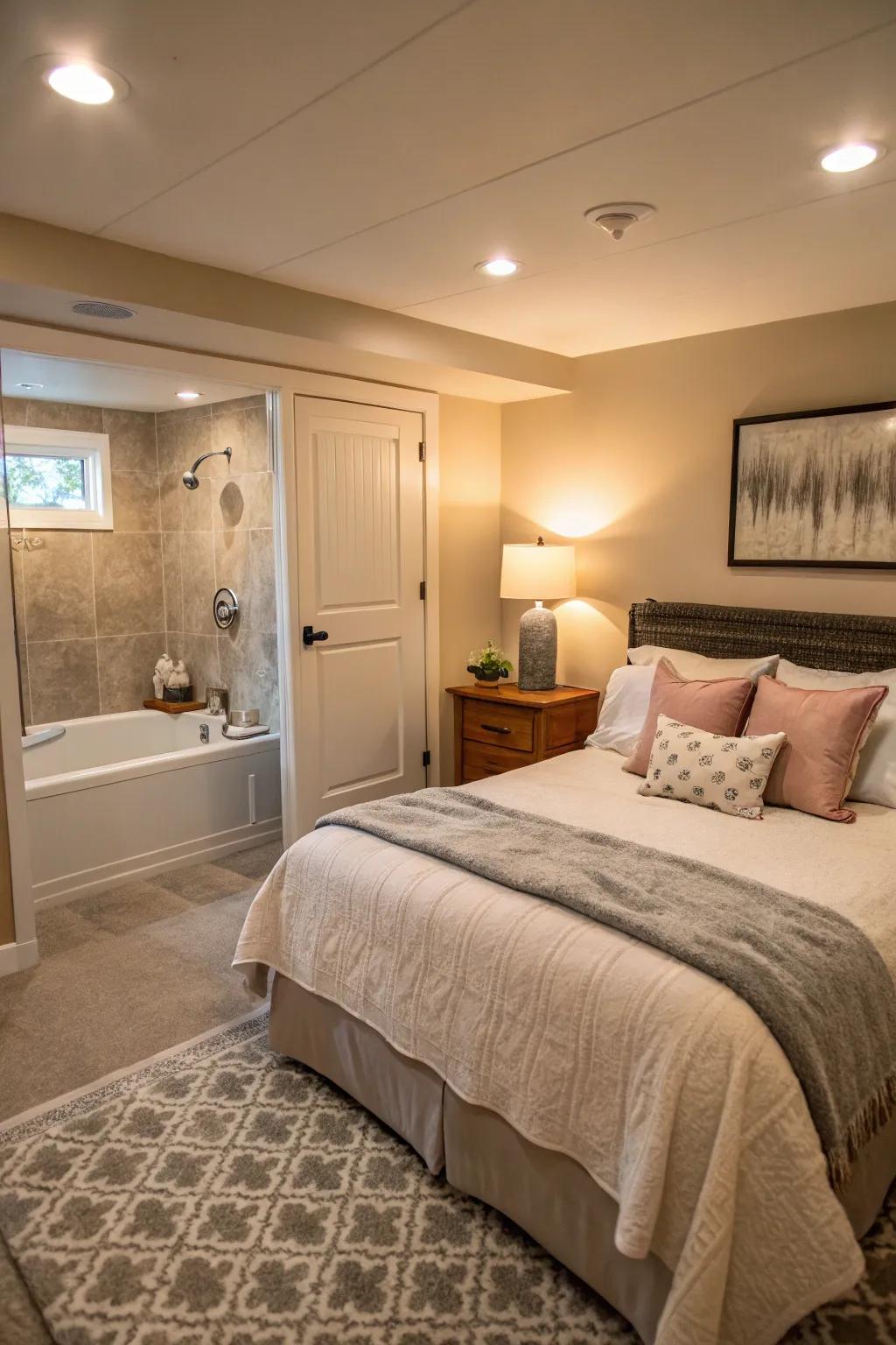 A warm guest suite creates a relaxing stay.