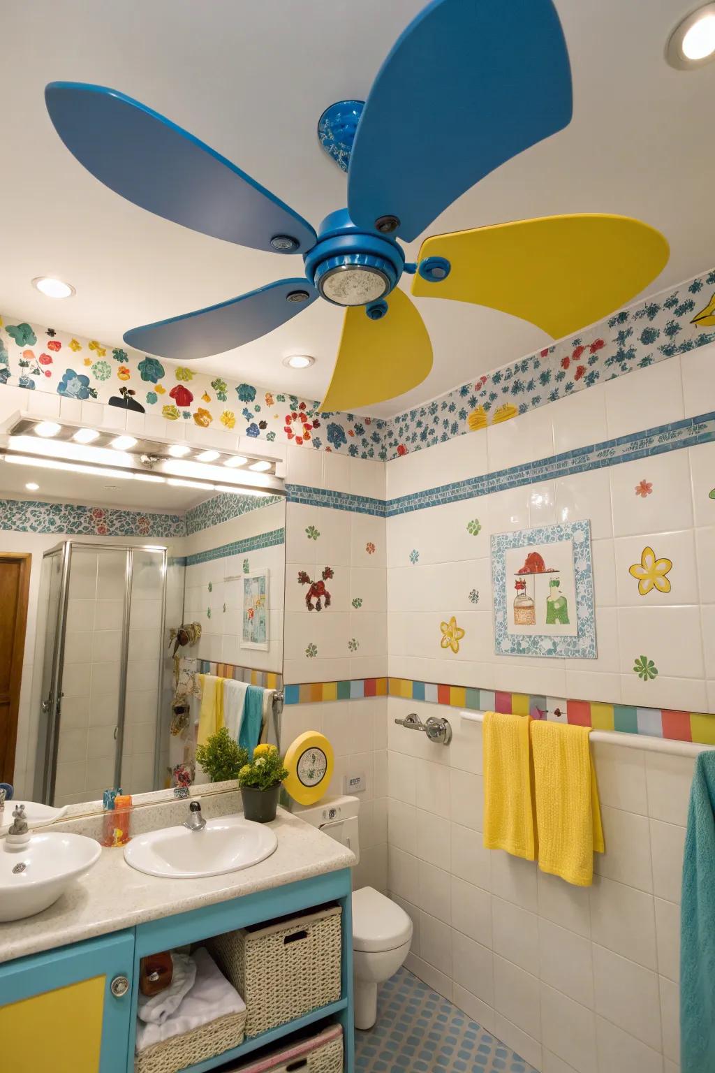 A whimsical bathroom presenting a playful fan design.
