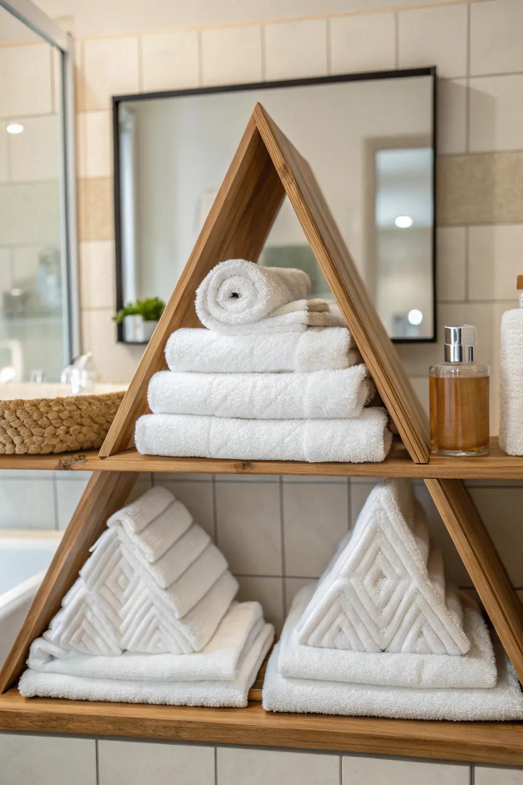 Add symmetry with triangle-folded towels.