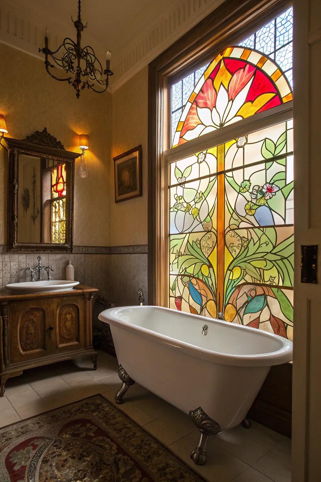 Artistic privacy: Colored glass transforms your window into a focal point.
