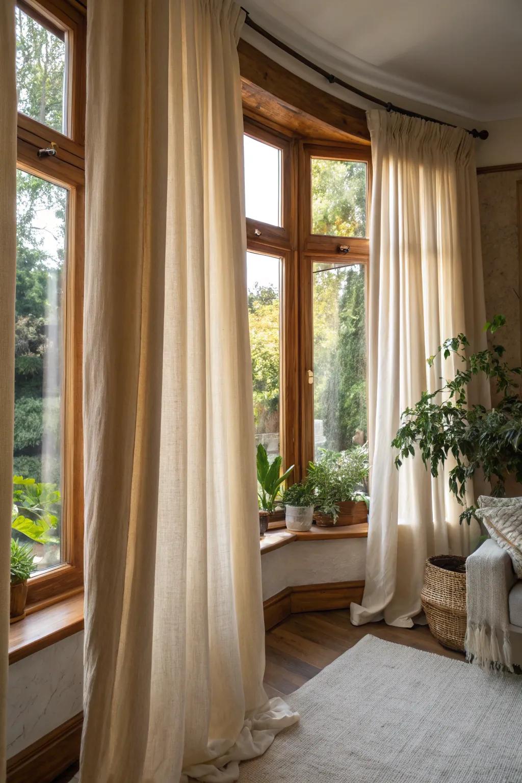 Eco-conscious curtains offer a beautiful and sustainable choice for bay windows.