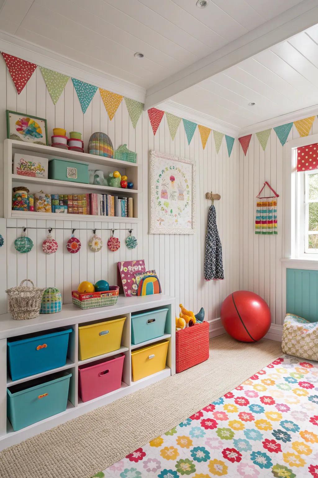 Vibrant paneling imparts whimsy to children's spaces.