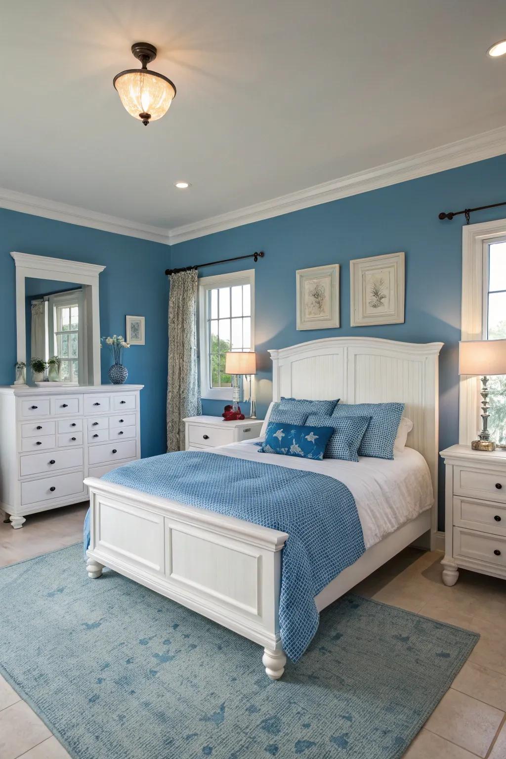 A bedroom achieving harmony through dual tones.