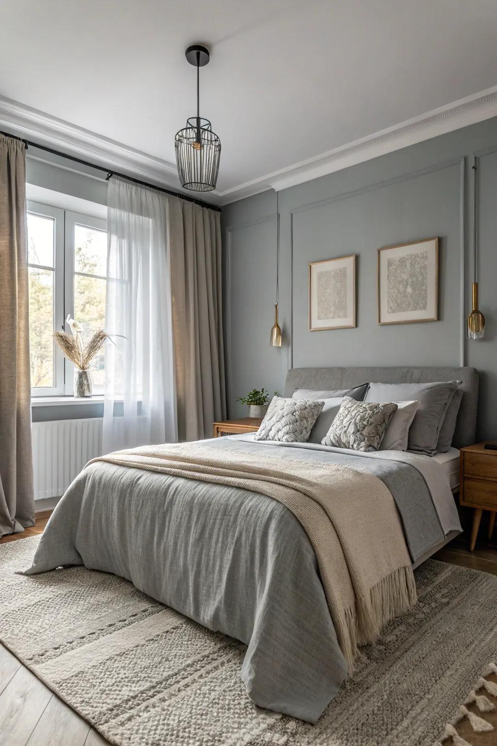 A soothing grey base for a comforting hideaway.
