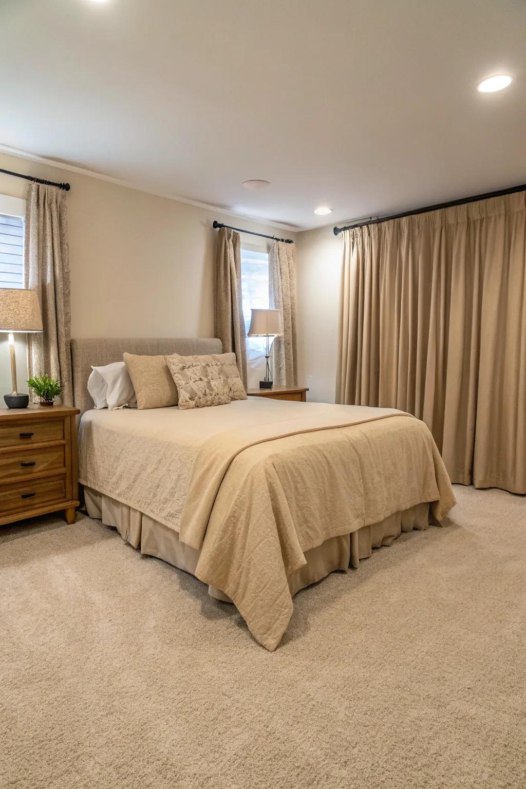 Single hue colors create an elegant bedroom decor.