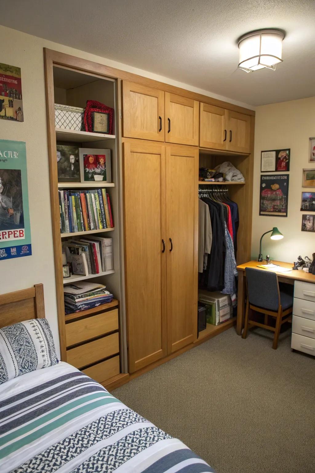 Conceal clutter with closed-door storage.