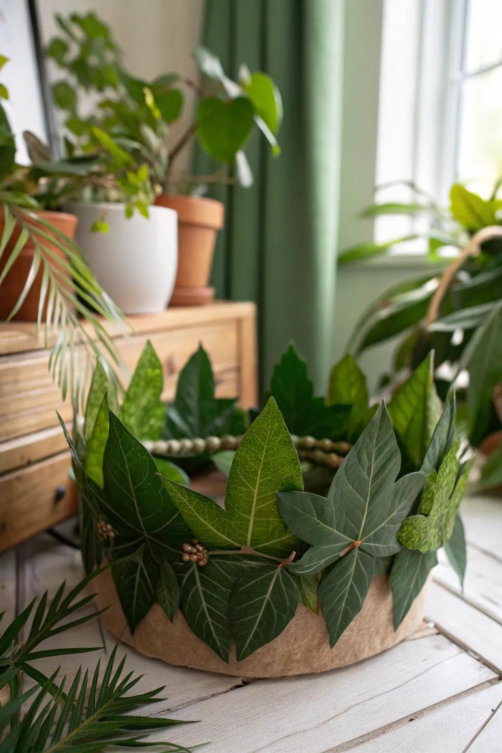 A fresh nature-inspired leaf birthday tiara