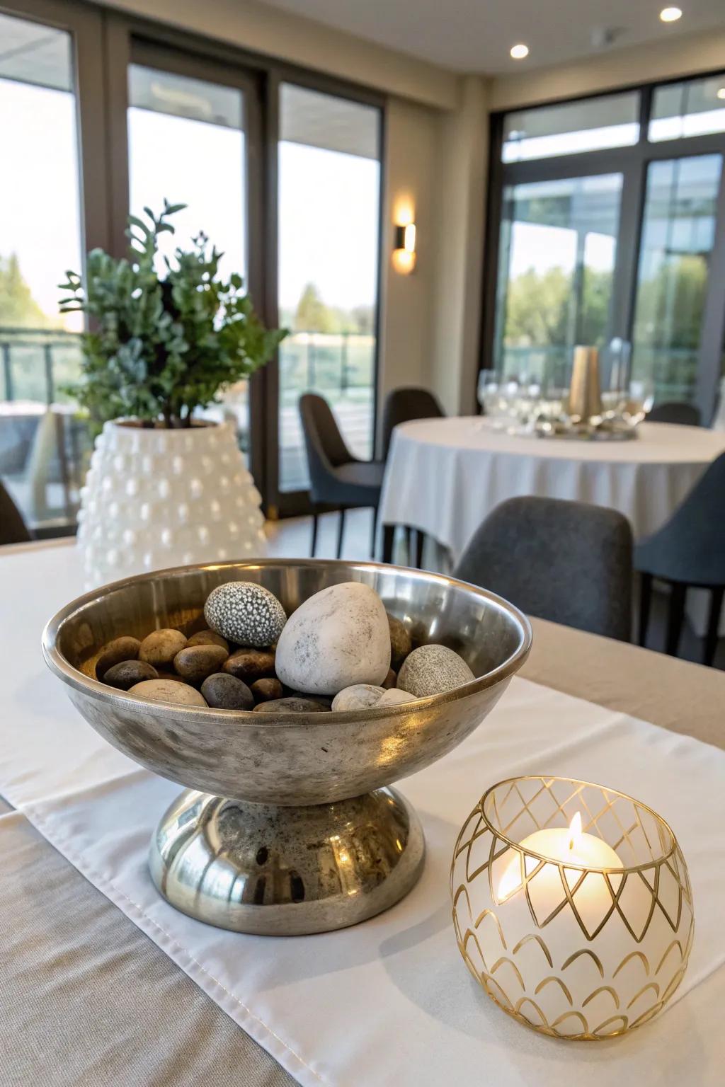 A chic combination of metallic and stone for a sophisticated element.