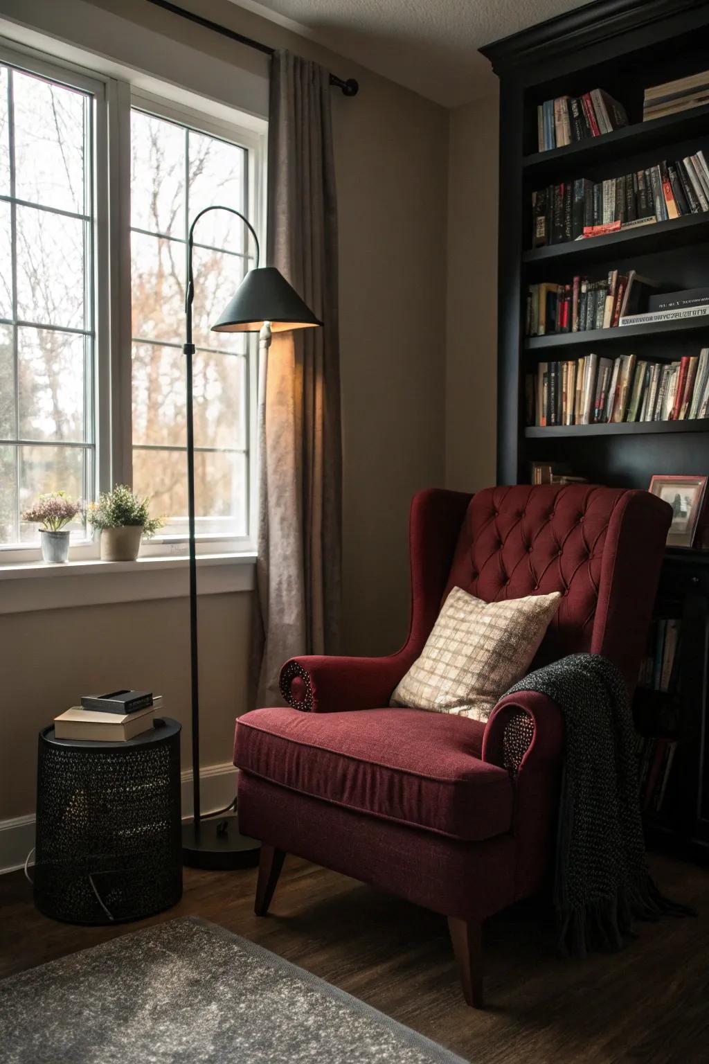A tranquil studying alcove provides a non-public getaway inside your bedroom.